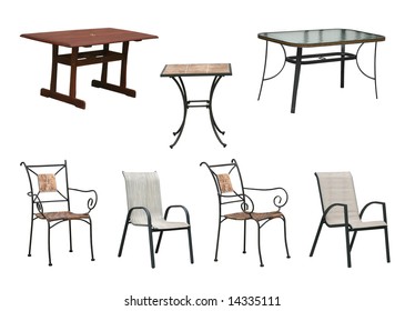 Seasonal Furniture Outdoor Tables And Chairs Isolated On White Background With Clipping Paths