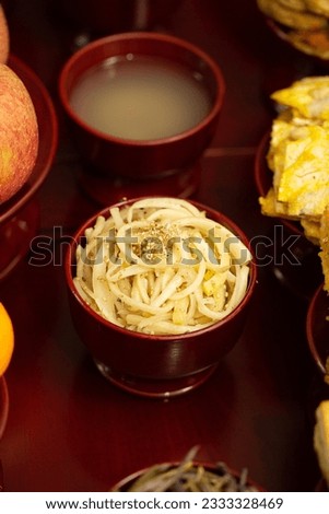 Seasoned Bellflower in a wooden bowl,prepare food for ancestral rites table