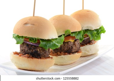 Seasoned Grilled Hamburger Sliders On White Background