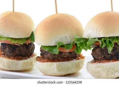 Seasoned Grilled Hamburger Sliders On White Background