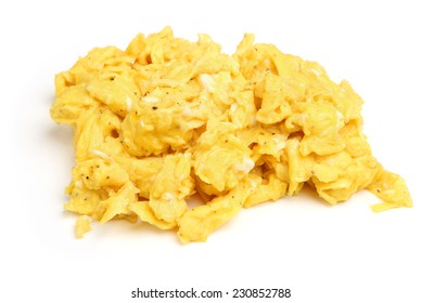 Seasoned Scrambled Eggs On White Background.