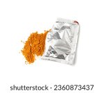 Seasoning Powder Package Isolated, Square Foil Bag, Powder Seasoning, Dry Msg, Instant Noodle Soup with Glutamate Spice on White Background