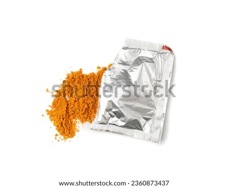 Seasoning Powder Package Isolated, Square Foil Bag, Powder Seasoning, Dry Msg, Instant Noodle Soup with Glutamate Spice on White Background