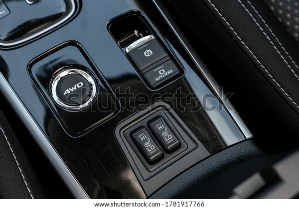 Seat heating indicator in the car\
included. modern car interior: parts, buttons,\
knobs\
