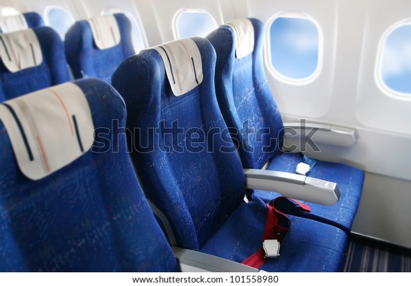 seat rows in an airplane\
cabin