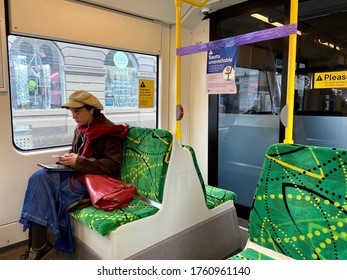 Seat Unavailable Sign In The Tram, Respecting The Safe Distance During Coronavirus/ Covid-19 Pandemic. City Of Melbourne, Australia. June 2020