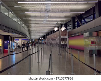 SEATAC, WA - JULY 17, 2019 - An Empty Queue Leading Up To The TSA Security Screening Checkpoint In The Main Terminal Of Sea-Tac.