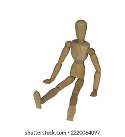 A Seated Wooden Mannequin  On A Transparent Background