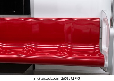 Seating inside the train of SRT Dark Red Line. It is a rapid transit line operated as part of the MBTA subway system from Bangkok to Rangsit