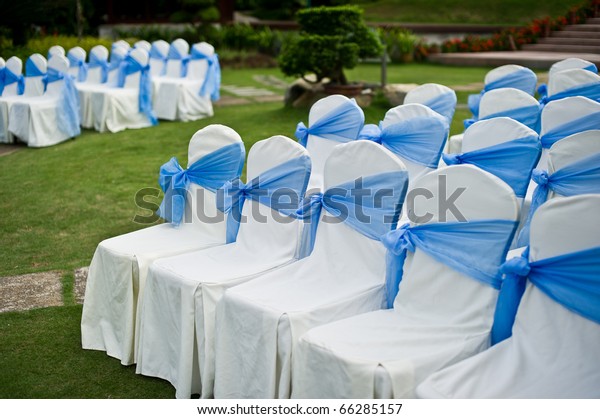 Seats Blue Sashes Outdoor Garden Wedding Stock Image Download Now