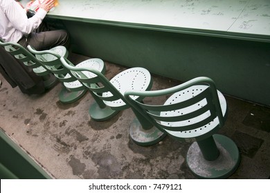 Seats In The Green Monster Area Of Fenway Park Baseball Stadium In Boston