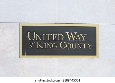 Seattle - August 07, 2022; Plaque For The United Way Of King County In Downtown Seattle