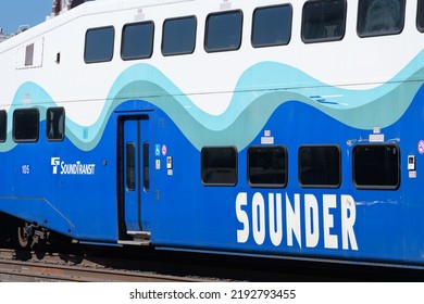 Seattle - August 14, 2022; Closeup Of Sound Transit Sounder Train Logo And Wave Brand