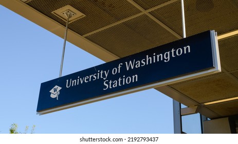 Seattle - August 14, 2022; Hanging Sign For University Of Washington Light Rail Station In Seattle