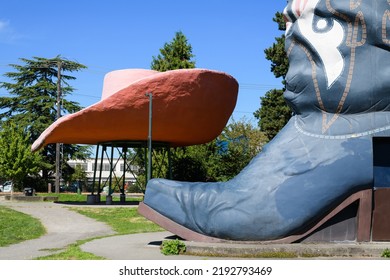 Seattle - August 14, 2022; Oxbow Park In Georgetown Neighborhood Of Seattle With Icon Hat And Boots