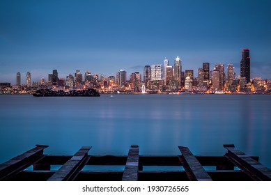 Seattle Blue Hour Skyline Cityscape From West Seattle