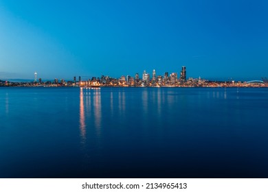 Seattle City Night View From Alki Beach