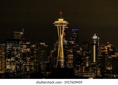 Seattle city skyline at night. Picture taken on January 31st, 2021  from Kerry Park in Seattle, WA. 