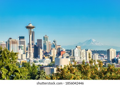 Seattle Cityscape with Mt. Rainier in the Background at Sunset, Washington, USA    - Powered by Shutterstock