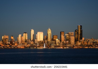 Seattle Downtown Night View From Alki Beach Part