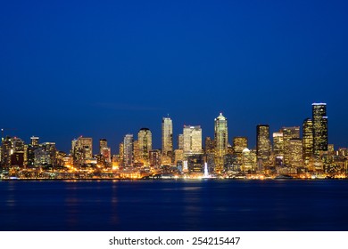 Seattle Downtown Night View From Alki Beach Part