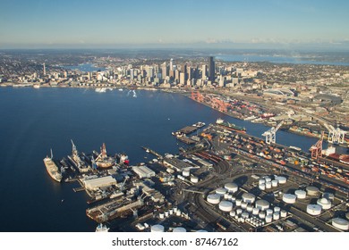 Seattle, Elliott Bay And The Port From Above West Seattle
