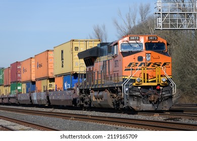 Seattle - February 06, 2022; BNSF Freight Train In Seattle With A Shipment Of Intermodal Containers