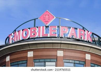 Seattle - February 06, 2022; Signage In Pink For T-Mobile Park On The Seattle Baseball Stadium.  The Mobile Telephone Company Holds The Venue Naming Rights