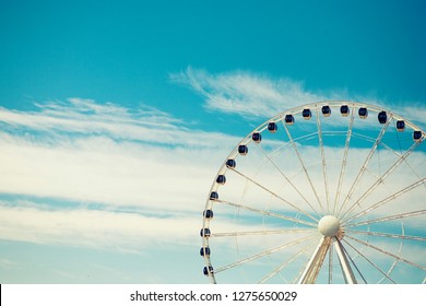 Seattle Ferris Wheel With Blue Sky