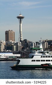 Seattle Ferry With Space Needle