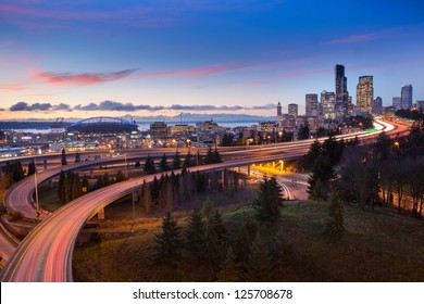 Seattle Highways and Skyline at Sunset - Powered by Shutterstock