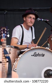 SEATTLE - JULY 22:  Drummer Jeremiah Fraites Of The Denver Folk Band The Lumineers Performs On The Main Stage At The Capitol Hill Block Party In Seattle On July 22, 2012.