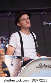 SEATTLE - JULY 22:  Drummer Jeremiah Fraites Of The Denver Folk Band The Lumineers Performs On The Main Stage At The Capitol Hill Block Party In Seattle On July 22, 2012.