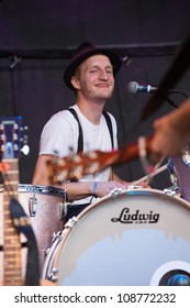 SEATTLE - JULY 22:  Drummer Jeremiah Fraites Of The Denver Folk Band The Lumineers Performs On The Main Stage At The Capitol Hill Block Party In Seattle On July 22, 2012.