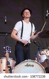 SEATTLE - JULY 22:  Drummer Jeremiah Fraites Of The Denver Folk Band The Lumineers Performs On The Main Stage At The Capitol Hill Block Party In Seattle On July 22, 2012.