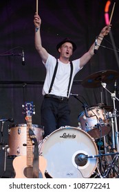 SEATTLE - JULY 22:  Drummer Jeremiah Fraites Of The Denver Folk Band The Lumineers Performs On The Main Stage At The Capitol Hill Block Party In Seattle On July 22, 2012.