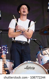 SEATTLE - JULY 22:  Drummer Jeremiah Fraites Of The Denver Folk Band The Lumineers Performs On The Main Stage At The Capitol Hill Block Party In Seattle On July 22, 2012.