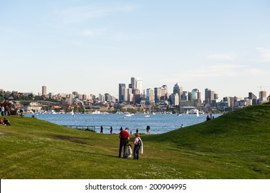 SEATTLE - MAY 11: Families and friends gather at Gas Works Park in Seattle which overlooks Lake Union and the Seattle Skyline on May 11, 2014.