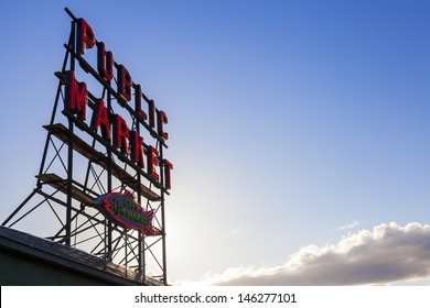 Seattle Public Market Center Sign, Pike Place Market, Seattle WA, USA