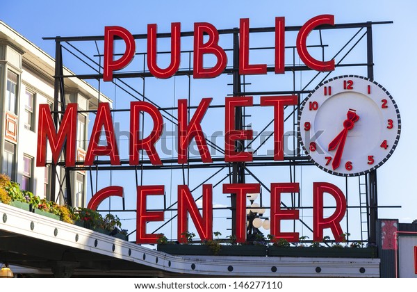 Seattle Public Market Center Sign, Pike Place Market,\
Seattle WA, USA