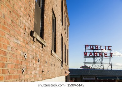 Seattle Public Market Sign, Pike Place Market, Seattle WA, USA