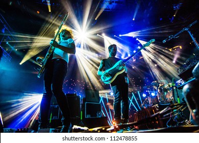 SEATTLE - SEPTEMBER 3, 2012:  French Electronic Pop Band M83 Performs On The Main Stage At Key Arena During The Bumbershoot Music Festival In Seattle On September 3, 2012.