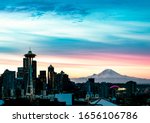 Seattle Skyline with MT Rainer at Sunrise from Kerry Park on Queen Ann Hill, 2020