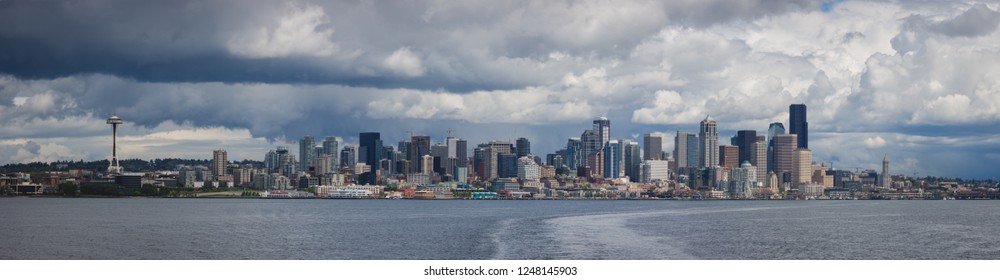 Seattle Skyline seen from the ferry - Shutterstock ID 1248145903