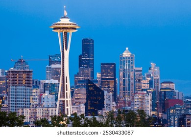 Seattle skyline with the Space Needle at dusk - Powered by Shutterstock