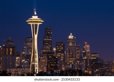 Seattle skyline with the Space Needle at night - Powered by Shutterstock