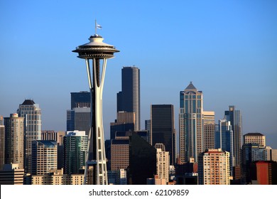 Seattle Skyline at sunset, Washington state.