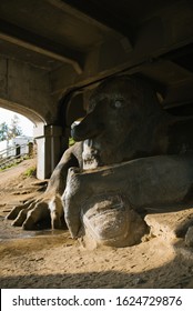 Seattle, USA January 2020. Sculpture Of The Fremont Troll Under The Bridge