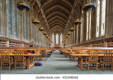 SEATTLE, USA - June 3,2011:  Interior of Suzzallo Library at the University of Washington in Seattle as seen inside the Graduate Reading Room on  June 3, 2011.