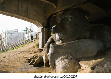 Seattle, USA. The November 2019. Fremont Troll Under The Bridge. Side View